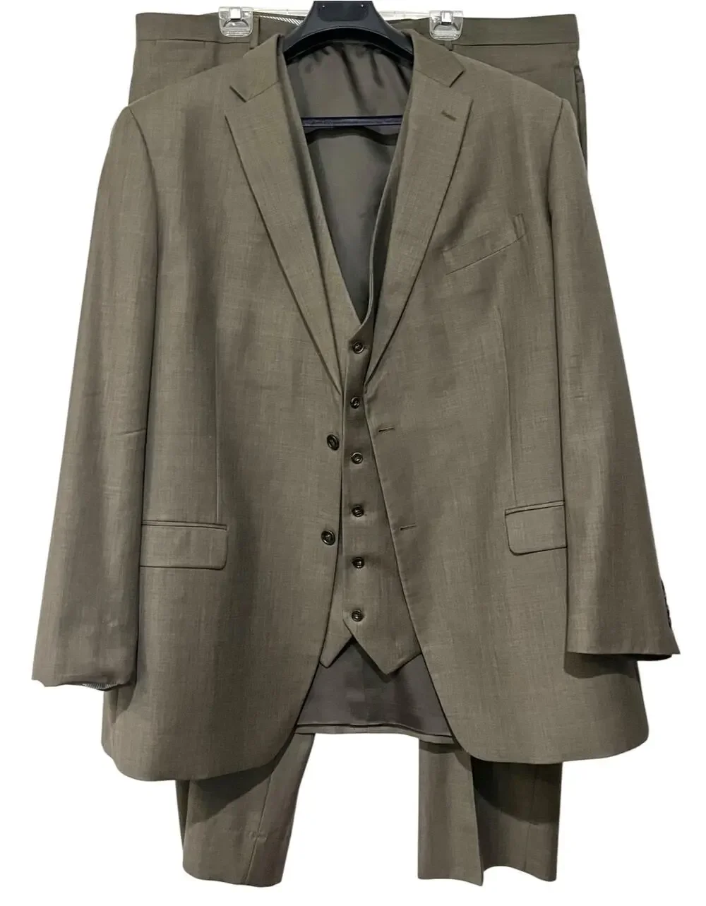 Tommy Hilfiger 3 Piece Suit Mens XL 52 Brown/Taupe Wool Vest Pants Formal